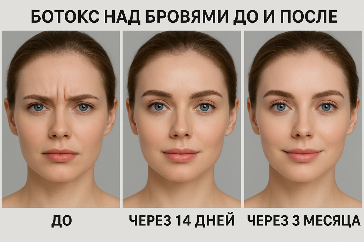 Ботокс над бровями до и после