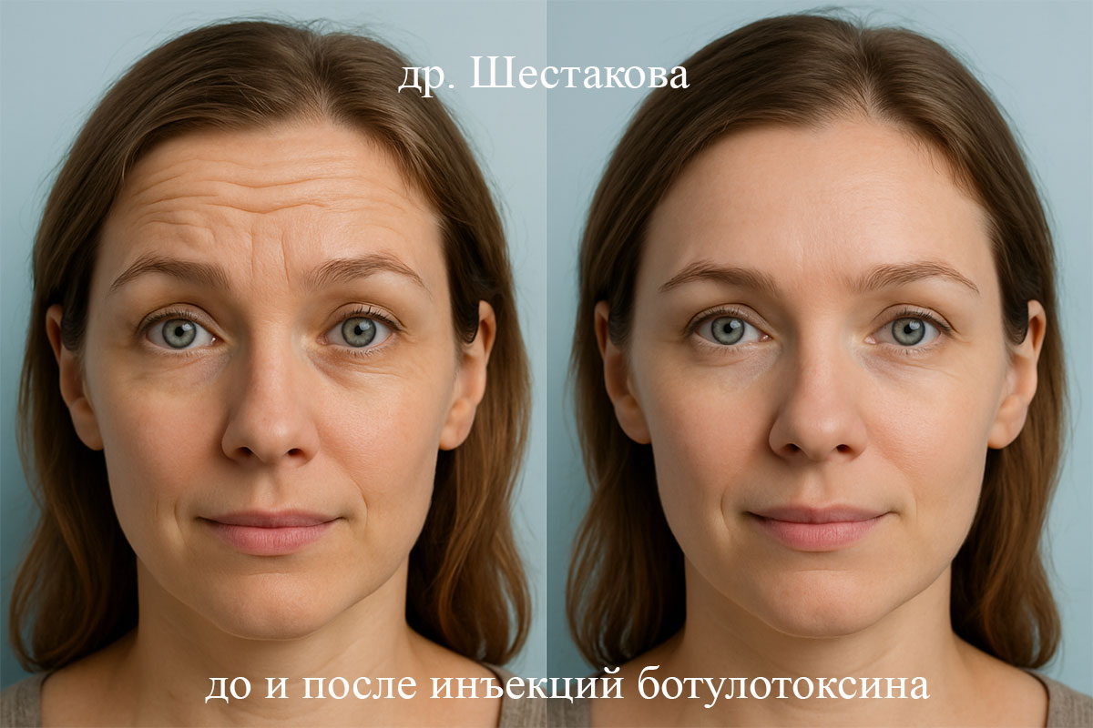 Инъекции ботулотоксина в межбровье
