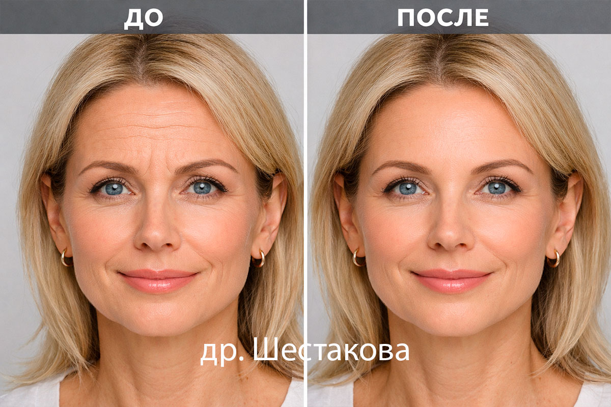 До и после ботулотоксина в лоб при одинаковой лёгкой эмоции и одинаковом освещении
