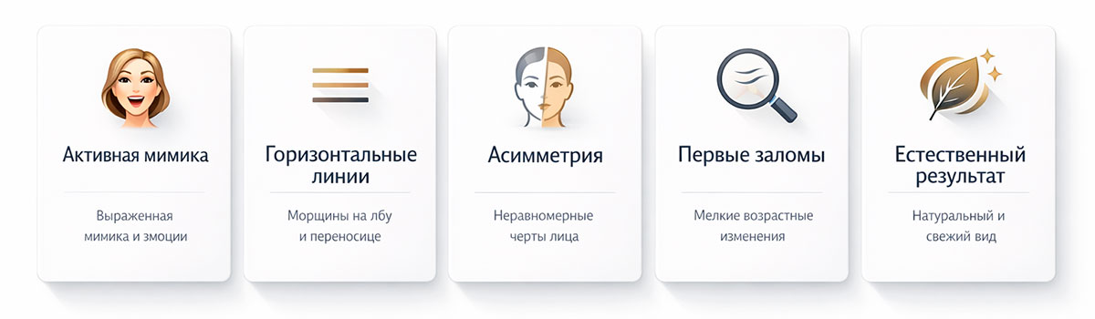 Карточки причин, по которым пациенты выбирают инъекции ботулотоксина в лоб