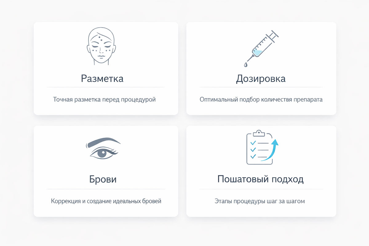 Карточки принципов естественного результата при коррекции лба ботулотоксином