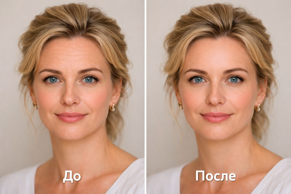 До и после: коррекция лба ботулотоксином в нейтральной подаче