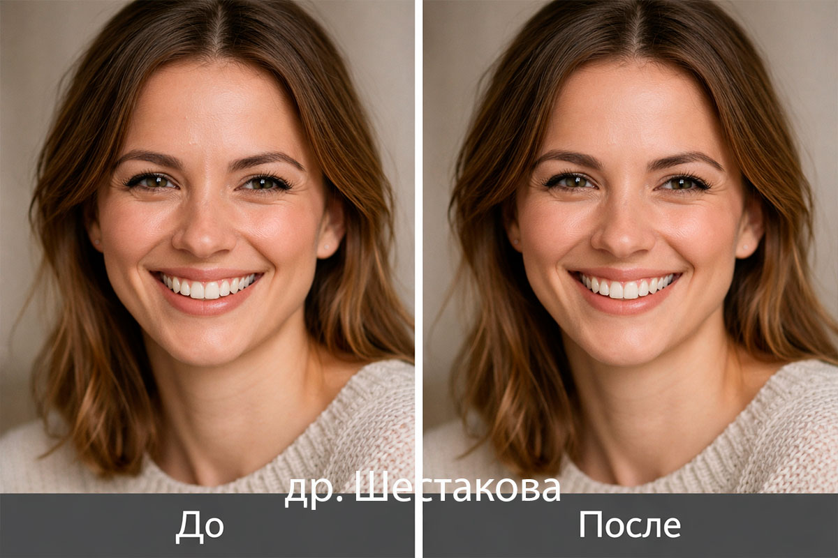 До/после ботулотоксина в нос: деликатное смягчение мимических морщин на носу без эффекта “перетяжки”, фото в одинаковом свете.