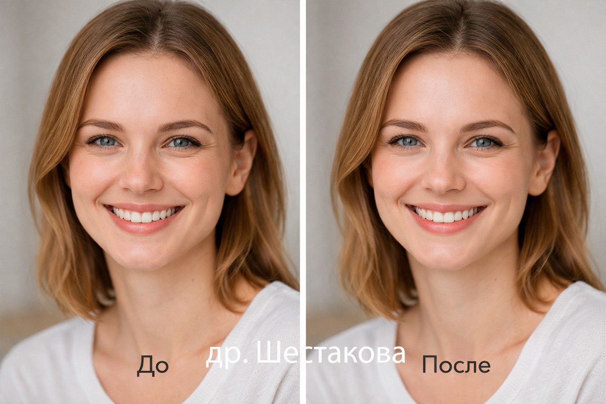 До/после: уменьшение складок на спинке носа при прищуре