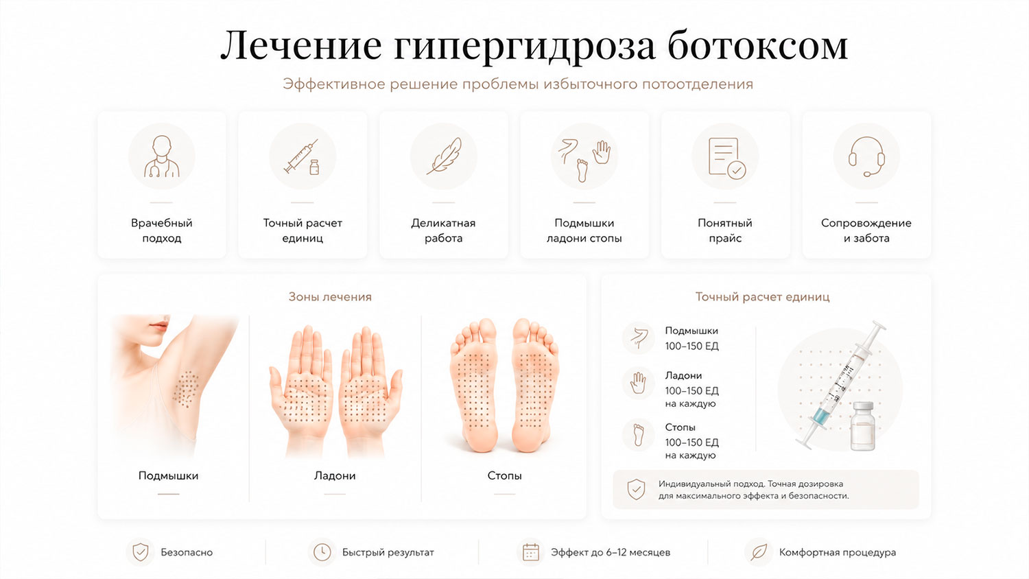 Деликатная инфографика о ботулинотерапии гипергидроза