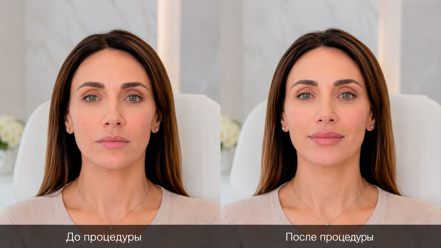 Фото до и после ботокса губ с деликатным эффектом lip flip